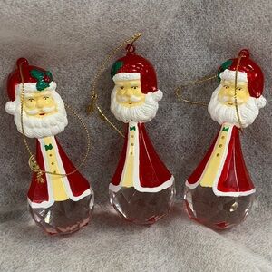 Vintage Prism Teardrop  Santa Claus  Glass Ornaments - Red /White Set Of (3)